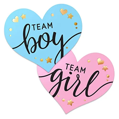 Gender Reveal Sticker,Team Boy or Girl,Team Boy und Team Girl Labels mit Goldfolie für Reveal Partys und Baby Showers（100er Set）
