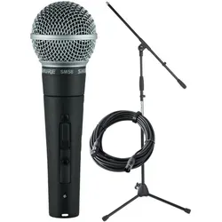 Shure SM 58-SE Mikrofon Set - Der Klassiker unter den Gesangsmikrofonen mit On/Off-Schalter und Nierencharakteristik. Ideal für Live-Auftritte, inkl. Tasche, Klemme, Stativ & XLR-Kabel.