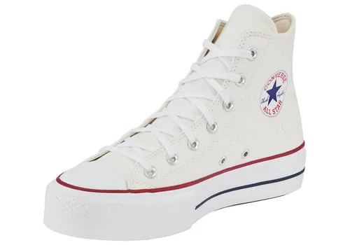 Sneaker CONVERSE "CHUCK TAYLOR ALL STAR LIFT" - Vintage Weiß/Rot/Navy - Sneaker in knöchelhohem Design aus atmungsaktivem Textil, ideal für sportliche Freizeit-Looks. Mit leicht profiliertem Gummi-Profil für besseren Halt und individueller Schnürung.