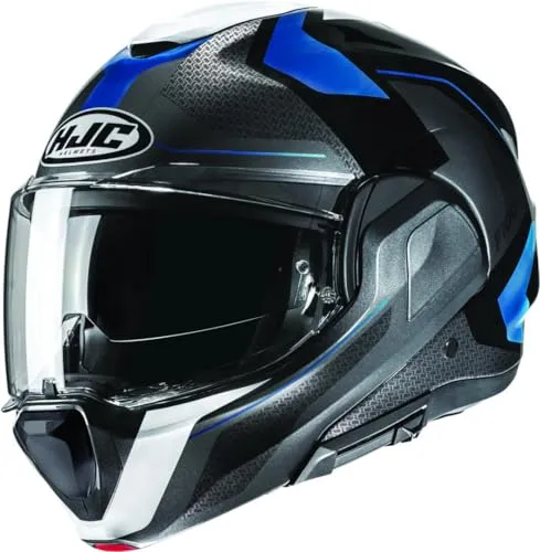 HJC F100 Bios Klapphelm schwarz-blau Größe XS 54-55 für Männer - Leichter Klapphelm mit stoßfester Fiberglasverbundschale. Genießen Sie optimale Luftzirkulation und 99% UV-Schutz dank des innovativen Belüftungssystems und der Anti-Kratz-Beschichtung.