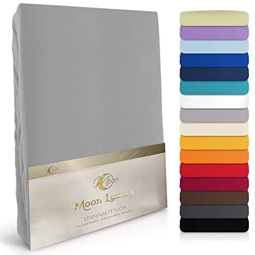 MOON-Luxury Spannbettlaken Jersey Stretch 230g/m² für Wasserbetten und Boxspringbetten - Hochwertiges Spannbetttuch 140x200-160x220 cm, ideal für Matratzen bis 35 cm Höhe. Exklusive Jersey-Stretch-Qualität für eine faltenfreie Passform und angenehmen Schlafkomfort.