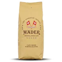 MÄDER Edel Arabica 1000g - Premium Kaffee aus 100% Arabicabohnen, ideal für Café Crème und Milchkaffee. Die mittlere Röstung bietet einen einzigartigen Geschmack und hervorragende Crema.