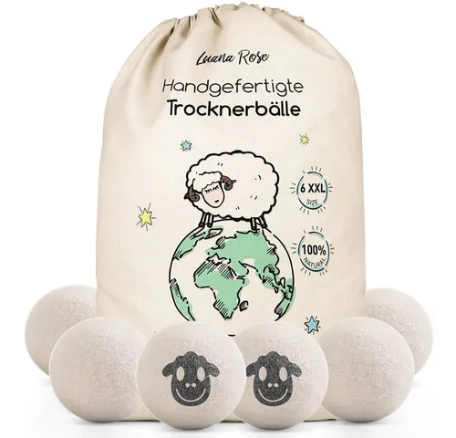 Luana Rose Trocknerball für Wäschetrockner 100% Schafwolle Öko-Freundlicher Weichspüler, Trockenball für Daunen - Tennisbälle zum Waschen -Set 6 Stück