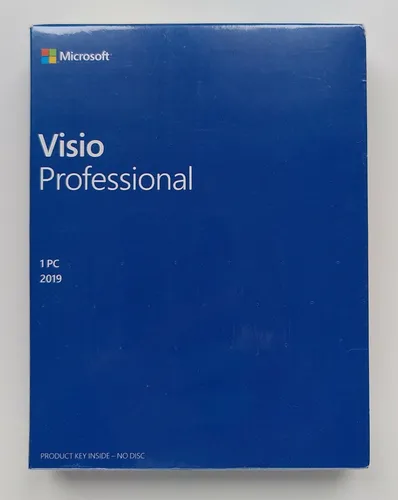 Visio 2019 Professional Pro PKC Medialess Vollversion Englisch - Professionelle Office-Software für Windows mit Produktschlüsselkarte. Ideal für die Erstellung von Diagrammen und Grafiken, bietet vielseitige Funktionen für effizientes Arbeiten.