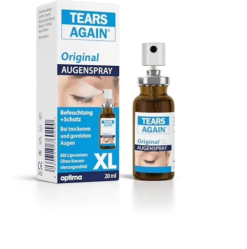 Tears Again XL Liposomales Augenspray - Arzneimittel zur Linderung von trockenen Augen, stabilisiert die Lipidschicht im Tränenfilm für langanhaltende Feuchtigkeit und Beruhigung.