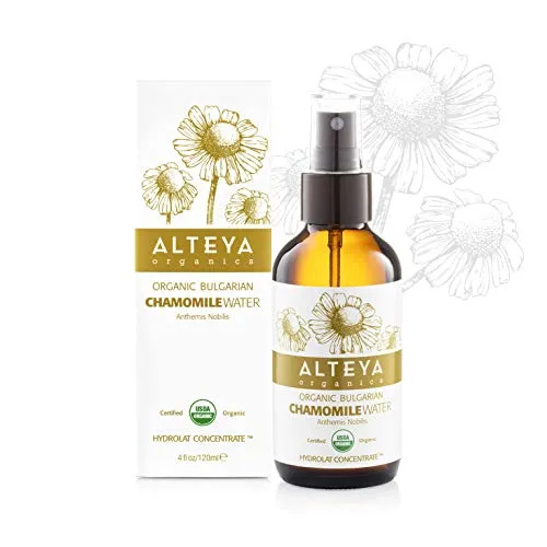 Alteya Bio Kamillenwasser Spray in Glasflasche 120ml - 100% USDA Organic-zertifiziert Rein Natürlich - Wasserdampfdestilliert, Direktverkauf vom Kamillenanbauer Alteya Organics