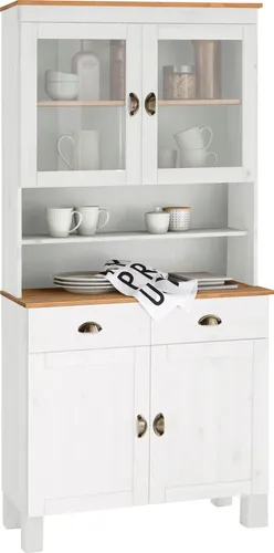 Küchenbuffet HOME AFFAIRE "Oslo" - Massivholz, gelb (cremefarben, honigfarben), 85cm breit - Buffets aus massivem Kiefernholz mit 2 Glastüren und 3 variablen Einlegeböden. Ideal für stilvolle und praktische Aufbewahrung in Ihrer Küche.