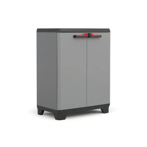 Keter Stilo Kunststoffschrank - Niedrig, 68x39x90 cm, grau schwarz rot, höhenverstellbarer Einlegeboden und TÜV-zertifiziert für nachhaltige Aufbewahrung