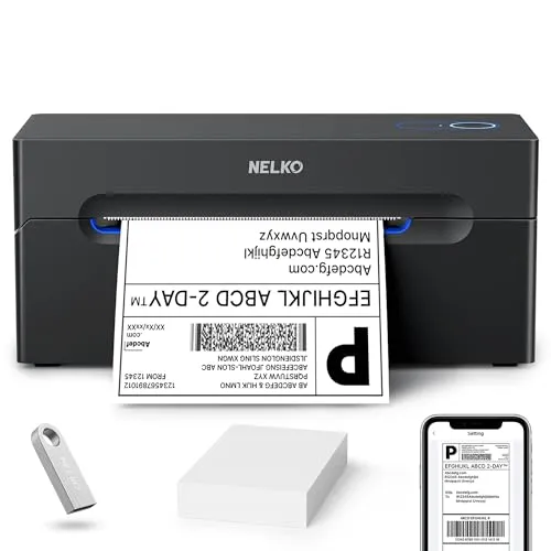 Nelko Bluetooth DHL Etikettendrucker, Labeldrucker 4x6 Versandetiketten Drucker Bluetooth Thermal Printer für Shopify Zalando Ebay Amazon UPS, unterstützt Android/iOS und Windows/Mac/Chrome, Black