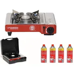 Rothenberger Industrial Gas Camping Kocher Deluxe RS 220 - Campingkocher mit 1 Herdplatte, Piezo Zündung & Windschutz, ideal für Outdoor-Aktivitäten. Inkl. Tragekoffer für einfache Transport.