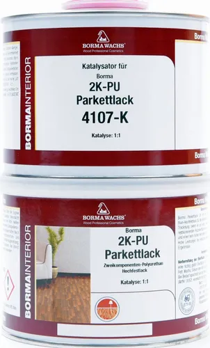 BORMA 2K PU Parkettlack Seidenmatt 1 Liter - Hochwertiger Zwei-Komponenten PU-Parkettlack für optimalen Schutz und Langlebigkeit. Ideal für die Versiegelung von Parkettböden. Schützt vor Kratzern und Feuchtigkeit, damit Ihr Boden in neuem Glanz erstrahlt.