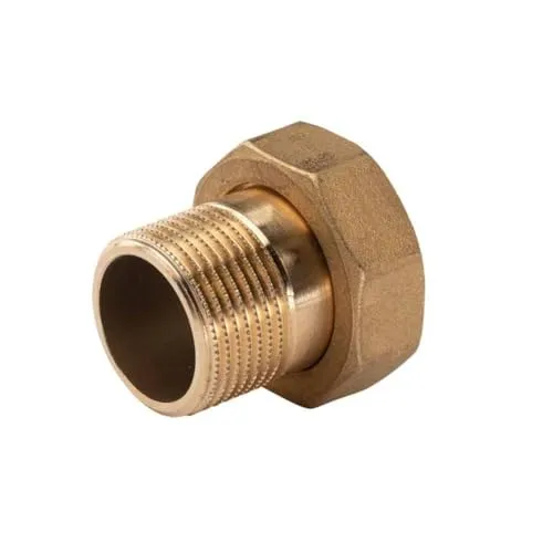 Messing Gewinde-Fitting Schaft flachdichtend mit Kappe 3/4'AG (DN 20) - 1'IG (DN 25) - schwere Ausführung