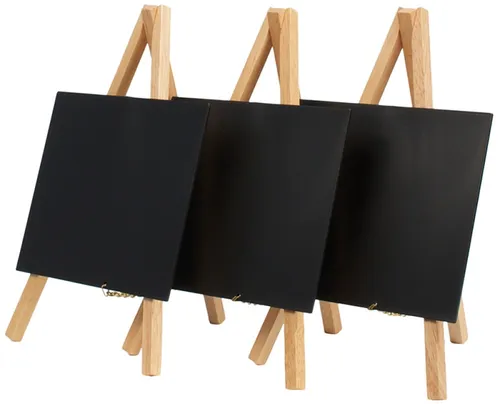 Securit Tisch Kreidetafel MINI mit Staffelei - 3er Set Kreidetafeln in Buche, ideal für kreative Notizen und Dekoration, perfekt für Restaurants oder Veranstaltungen.