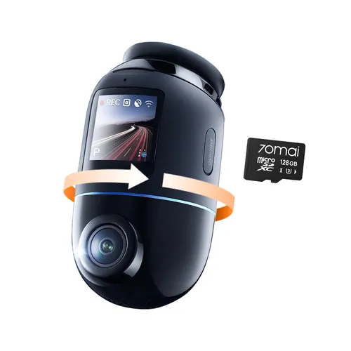 70mai 4K Omni X800 Dashcam mit 128 GB Speicherkarte - Dashcam mit 360° drehbarer Linse, 4K Ultra HD Auflösung und integrierter Nachtsicht für klare Aufnahmen bei Tag und Nacht. Ideal für sicheres Fahren.