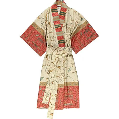 Bassetti OPLONTIS Kimono aus 100% Baumwollsatin in Rot, Größe S-M - Eleganter Bademantel aus hochwertigem Baumwollsatin, mit geschmackvollem Muster und seidig-weichem Tragegefühl. Ideal für stilvolle Entspannung.