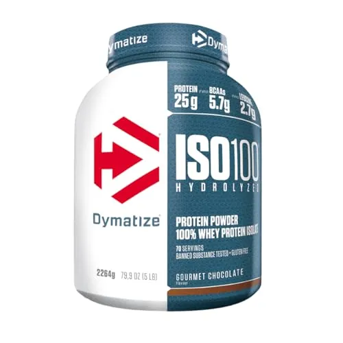 Dymatize Iso100 Hydrolyzed Isolat Protein Pulver Gourmet Schokolade 2264g - Power-Produkte mit hochwertigem hydrolysiertem Molkenproteinisolat für effektiven Muskelaufbau und gezielte Kalorienkontrolle.