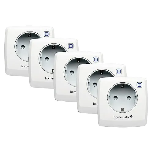 Homematic IP Smart Home 5er-Set Schaltsteckdose HmIP-PS-2 - Steckdosen & Zubehör, ermöglicht präzise Temperaturregelung in Verbindung mit Wandthermostat und blockiert keine umliegenden Steckdosen.