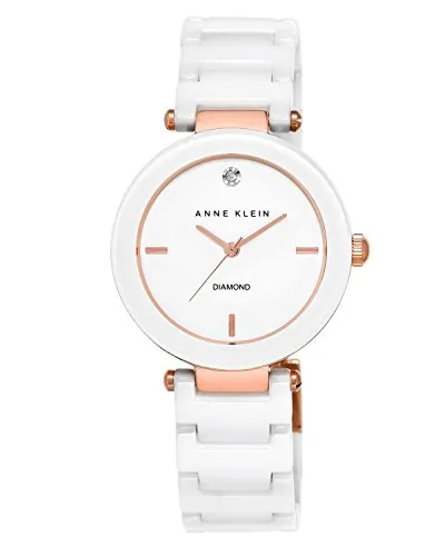 ANNE KLEIN Keramik Damenuhr mit Diamant in Weiß/Roségold - Elegante Quarzuhr mit zeitlosem Design und funkelndem Diamant. Das kratzfeste Keramikarmband sorgt für höchsten Tragekomfort und individuelle Anpassung.
