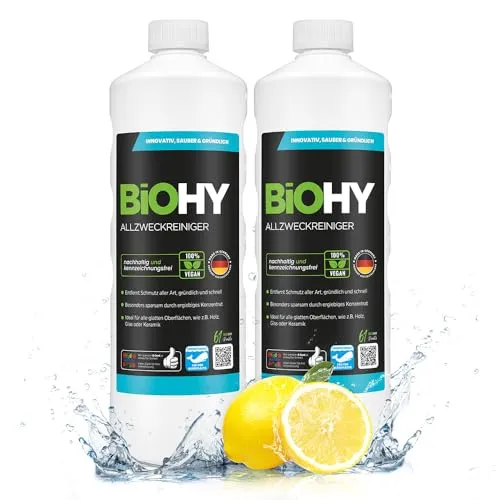BiOHY Allzweckreiniger (2 x 1L) | Effektiver Bodenreiniger für Parkett, Fliesen & Hartböden - Vielseitiger Allzweckreiniger für die gründliche Pflege glatter Böden. Ideal für den Einsatz in Wischrobotern und Saugwischern, sorgt für ein makelloses Reinigungsergebnis ohne Rückstände.