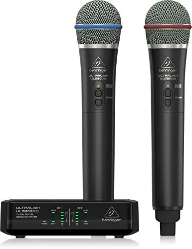 Behringer ULM302MIC - Drahtloses Mikrofon-Set - Mikrofon-Sets mit 2 ULM300M Handmikrofonen und dualem ULM300RD Empfänger für erstklassige Klangqualität und eine Reichweite von bis zu 60 m.