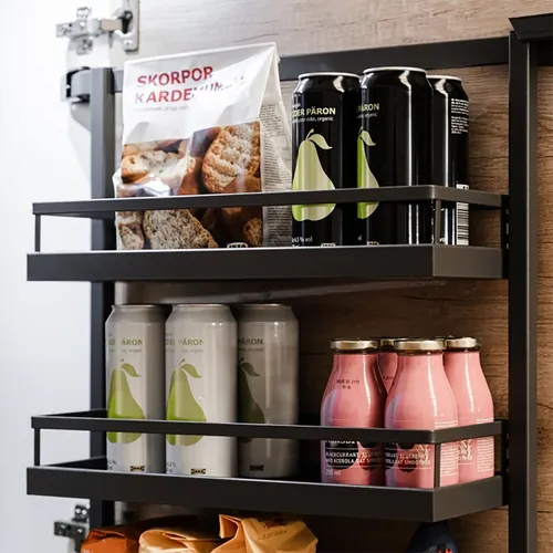 Kesseböhmer Dispensa Tandem Side Türregal 600 mm mit 2 ARENA Style Tablare - Praktisches Türregal für 60er Unterschränke in anthrazit, inkl. 2 höhenverstellbaren Tablare für flexible Stauraumnutzung. Sofortiger Zugriff beim Öffnen, kompatibel mit gängigen Schrankvarianten.