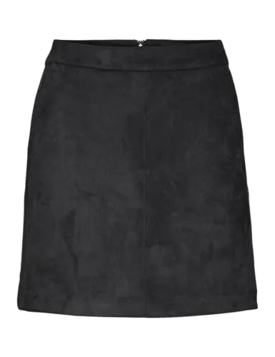 VERO MODA Damen Vmdonnadina Faux Suede Short Skirt Noos Rock, Schwarz, L EU - Eleganter kurzer Rock in Lederoptik mit praktischem Reißverschluss, perfekt für stilvolle Outfits.