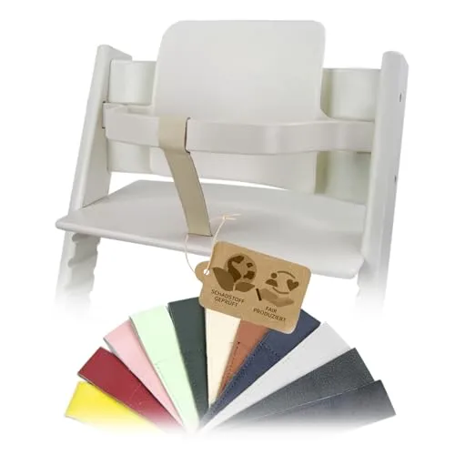 BambiniWelt Schrittgurt Tripp Trapp – Lederriemen aus Echtleder kompatibel mit Stokke Hochstuhl, weiches Öko-Leder, schadstofffrei & atmungsaktiv, abwaschbar & langlebig (beige)