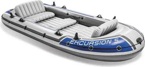 Intex Excursion 5 Set Schlauchboot mit Rudern und Pumpe - Schlauchboot für 5 Personen, robust und salzwasserbeständig. Inklusive Hochleistungs-Handpumpe und Aluminium-Ruder für einfache Handhabung und Transport.