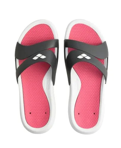 Arena Damen Nina Sandale - Leichte Badesandale in White-Dark_Grey-Magenta, 41 EU - Dusch- & Badeschuhe für Damen mit Wasserablaufsystem für trockene Füße und optimalem Tragekomfort, ideal für Schwimmbad, Strand und Freizeit.