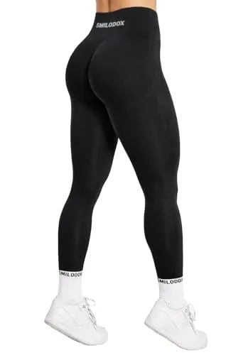 Smilodox Leggings Cetrina - Push Up Scrunch Leggings für Fitness & Alltag - Hochwertige, blickdichte Sportleggings in Schwarz, ideal für Gym und Yoga. Hoher Bund und nahtloses Design sorgen für optimalen Komfort und eine perfekte Passform.