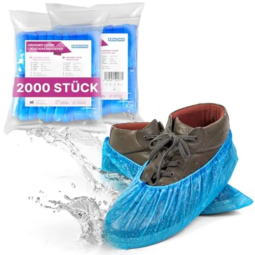 ARNOMED 2000x Einweg Schuhüberzieher – Wasser- und Staubdicht - Praktische 2000er-Packung von ARNOMED: Einweg Schuhüberzieher aus hochwertigem CPE-Material, latexfrei und passend für Schuhgrößen bis 47. Ideal für Schutz in Haus, Büro und auf Baustellen.