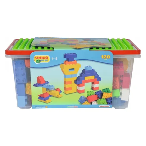 Unico Plastik-Bausteine Box 120-Tlg. 8502 - Bauklötze für kreative Köpfe! Diese 120-tlg. Box bietet große Kunststoffbausteine, die mit LEGO® DUPLO® kompatibel sind. Ideal für Kinder von 1,5 bis 5 Jahren, fördert die Fantasie und Motorik.
