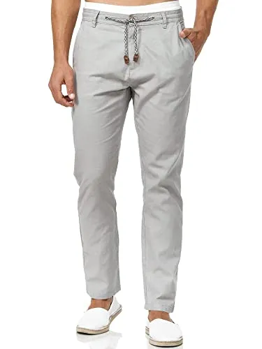 Indicode Herren Veneto Leinenhose - Freizeithose für Männer in Lt Grey, 3XL - Lässige Herren Leinenhose von INDICODE für den Sommer! Atmungsaktiver Stoff sorgt für Komfort an warmen Tagen. Legerer Look mit Kordelzug und umgekrempelten Hosenbeinen. Ideal für entspannte Outfits.