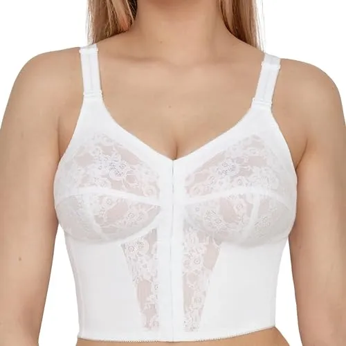 Susa Classic Full Stretch Longline-Büstenhalter Weiß 9606 - Funktionsunterwäsche mit eleganter Spitze und bügellosem Design für optimalen Komfort. Der Vorderverschluss und die Stützfunktion sorgen für perfekten Halt und eine feminine Silhouette.