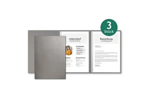 STRATAG Bewerbungsmappe in feinster Lederstruktur - 3 Stück 3-teilig mit 2 Klemmschienen (Set, 3-St., mit hochwertiger Relief-Prägung BEWERBUNG), direkt vom Hersteller STRATAG - handgefertigt in Deutschland