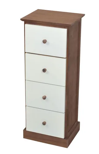 Möbel Direkt Online Kommode Ella - Elegante Schubkastenkommode aus massivem Blauglockenbaum, wahlweise mit 3 oder 4 Schubkästen. Hochwertige Verarbeitung mit cremefarbenen MDF-Fronten und Massivholzknöpfen.