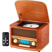 Nostalgie Kompaktanlage Bluetooth - Retro Radio mit CD Player, hochwertiges Holzdesign, LCD Display und Fernbedienung für echten Musikgenuss