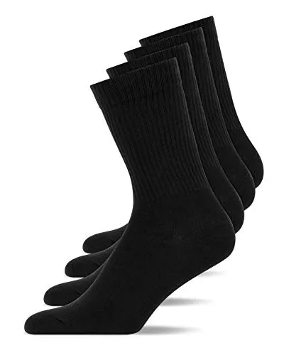 Snocks 4 Paar Unisex Crew Socks schwarz Gr. 39-42 - Unisex Crew-Socken in klassischem Schwarz, perfekt für jeden Anlass und optimalen Tragekomfort.