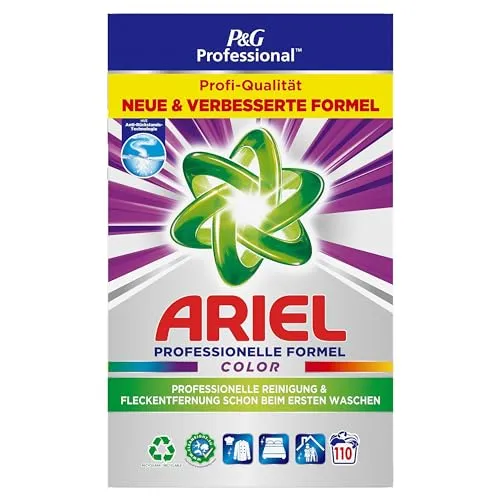 Ariel Professional Waschpulver, 110 Waschladungen - Kommerzielle Waschmittel mit hervorragender Fleckenentfernung und Reinigung schon ab dem ersten Waschgang, ideal für professionelle Anwendungen.