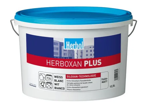 Herbol Herboxan Plus Fassadenfarbe 5L Weiß - Hoch diffusionsfähige Siloxan-Fassadenfarbe für außen, mit selbstreinigender Wirkung und hervorragender Verarbeitung. Ideal für verschiedene Untergründe und langlebige Ergebnisse.