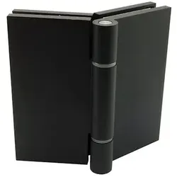 Infraworld Doppel-Türband 135° Schwarz - Türsicherungen für Glas-Glas Montage, aus hochwertigem Aluminium, ideal für Saunen mit Eckeinstieg und sowohl für private als auch gewerbliche Anwendungen geeignet.