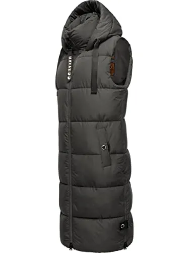 Navahoo Damen ärmellose Lange Outdoorweste Schnuffelchen Anthracite Gr. XS - Funktionsjacken: Stilvolle, ärmellose Winterweste mit verstellbarer Kapuze, ideal für sportliche Aktivitäten und bietet Wärme dank weicher Wattierung.