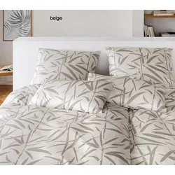 Elegante Bettwäsche Sweet Grass - 155x220 cm + 40x80 cm beige - Bettwäsche aus hochwertigem Mako-Jersey, pflegeleicht und schadstoffgeprüft. Das ansprechende Design mit Bambusblättern bringt Natur in Ihr Schlafzimmer – ideal für entspannte Nächte.
