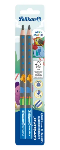 Pelikan Combino 2er Set Jumbo Bleistift blau Motive Mix-Match Schreiblernstifte