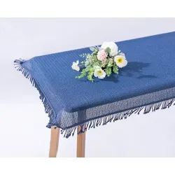 texpot Tischdecke mit Fransen Weichschaum wetterfest rutschfest PVC (1-tlg) blau Rund | 160 cm x 160 cm