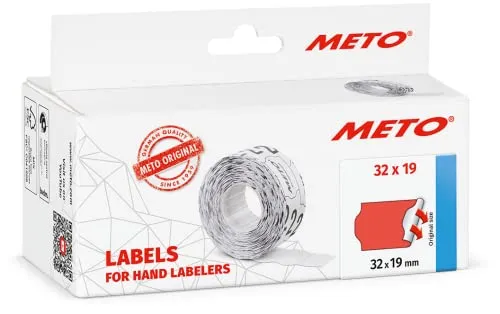 Meto Etiketten für Handauszeichner (32x19 mm, 2-zeilig,fluor rot, 5.000 Stück, permanent haftend, für Meto, Contact, Sato, Avery, Tovel, Samark etc.)