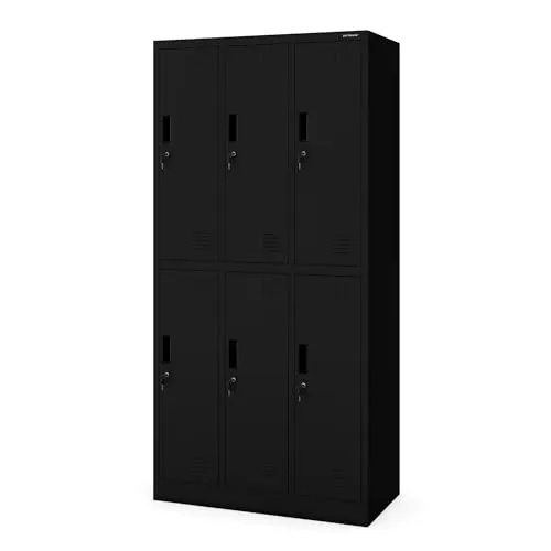 Jan Nowak Schließfachschrank 3B2A Wertfachschrank Metallspind Umkleideschrank 6 Fächer Stahlblech Pulverbeschichtet 185 cm x 90 cm x 45 cm (H x B x T) (Schwarz)