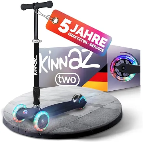 kinnazTWO, der sichere Kinder Roller, LED Räder, Ersatzteilservice, faltbar, Höhe einstellbar, Kinderroller, Tretroller, Scooter, 5 6 7 8 9 10 Jahre, Schulkind, Junge Mädchen, Hamburger Händler