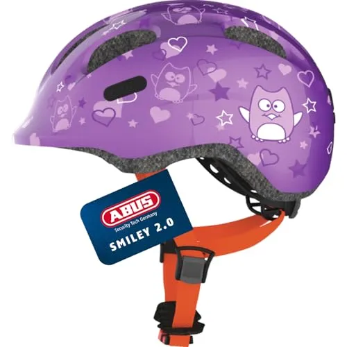 ABUS Kinderhelm Smiley 2.0 - Lila Fahrradhelm mit Eulenmuster für Mädchen und Jungs - Fahrradhelme mit hohem Rundumschutz und individuellem Fit dank Zoom Eco Kids Justier-System - ideal für sicheren Fahrspaß!