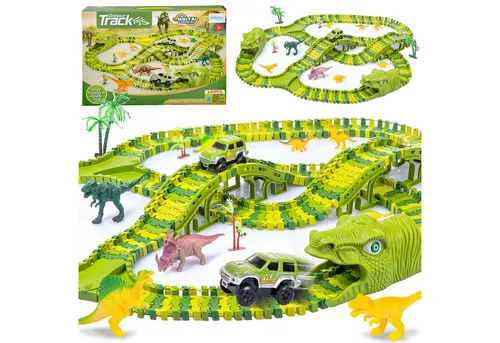 kinderplay Autorennbahn Mega große Dinosaurierpark - Autorennbahn mit 360 cm Streckenlänge und 275 Teilen, inklusive Dinosaurierfiguren und einem batteriebetriebenen Auto – ideal für spannende Rennerlebnisse ab 3 Jahren.